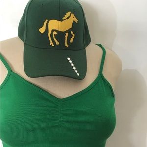 Green 6 Panel Baseball Cap,Hand Painted Horse.